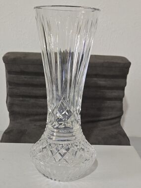 Bohemia Crystal Cut Glass Table Vase 10 in Diamond Pattern Round Shape